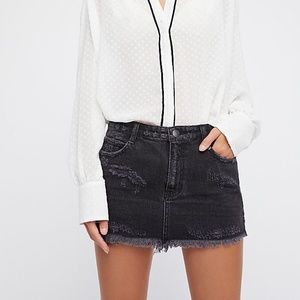 Free People Denim Mini Skirt - Black Distressed